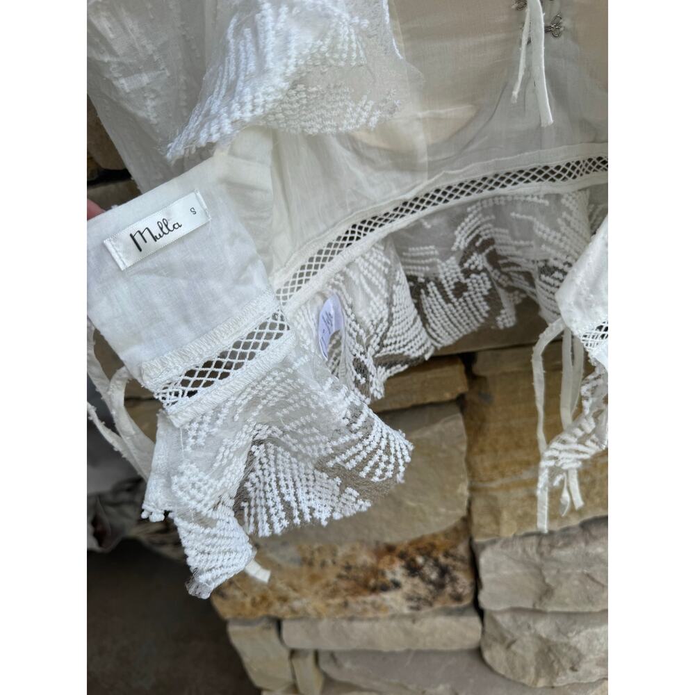 Elaborate Mulla White Ruffle Lace Corset Blouse Statement Top - Picture 12 of 15